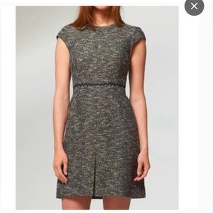LK Bennett Rory Black Cream Tweed Cap Sleeve Lined Dress Sz 12